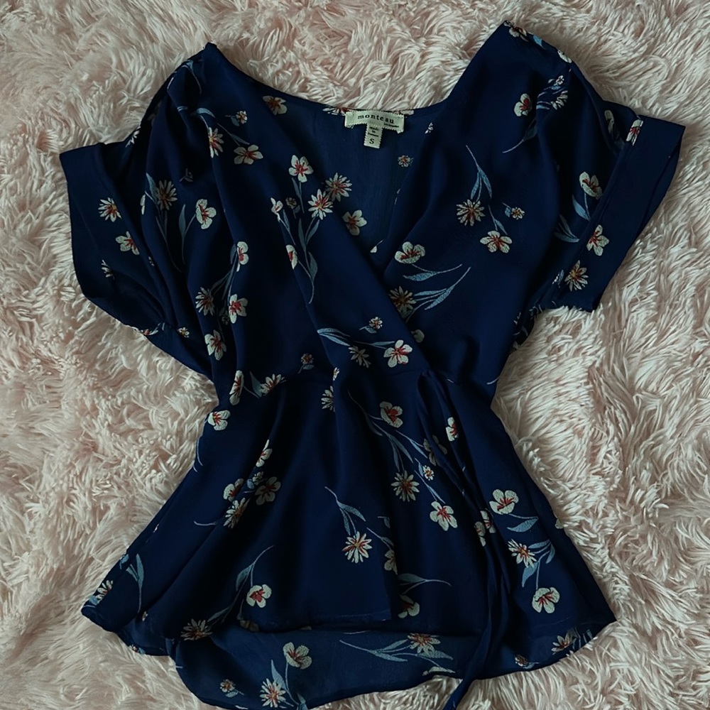 Monteau Blue China Floral Blouse